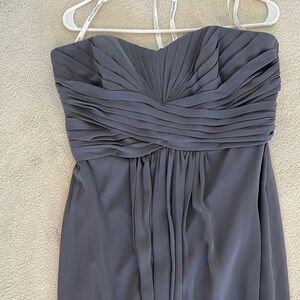 David's Bridal Gray Strapless Gown with Ruched Sweetheart Neckline